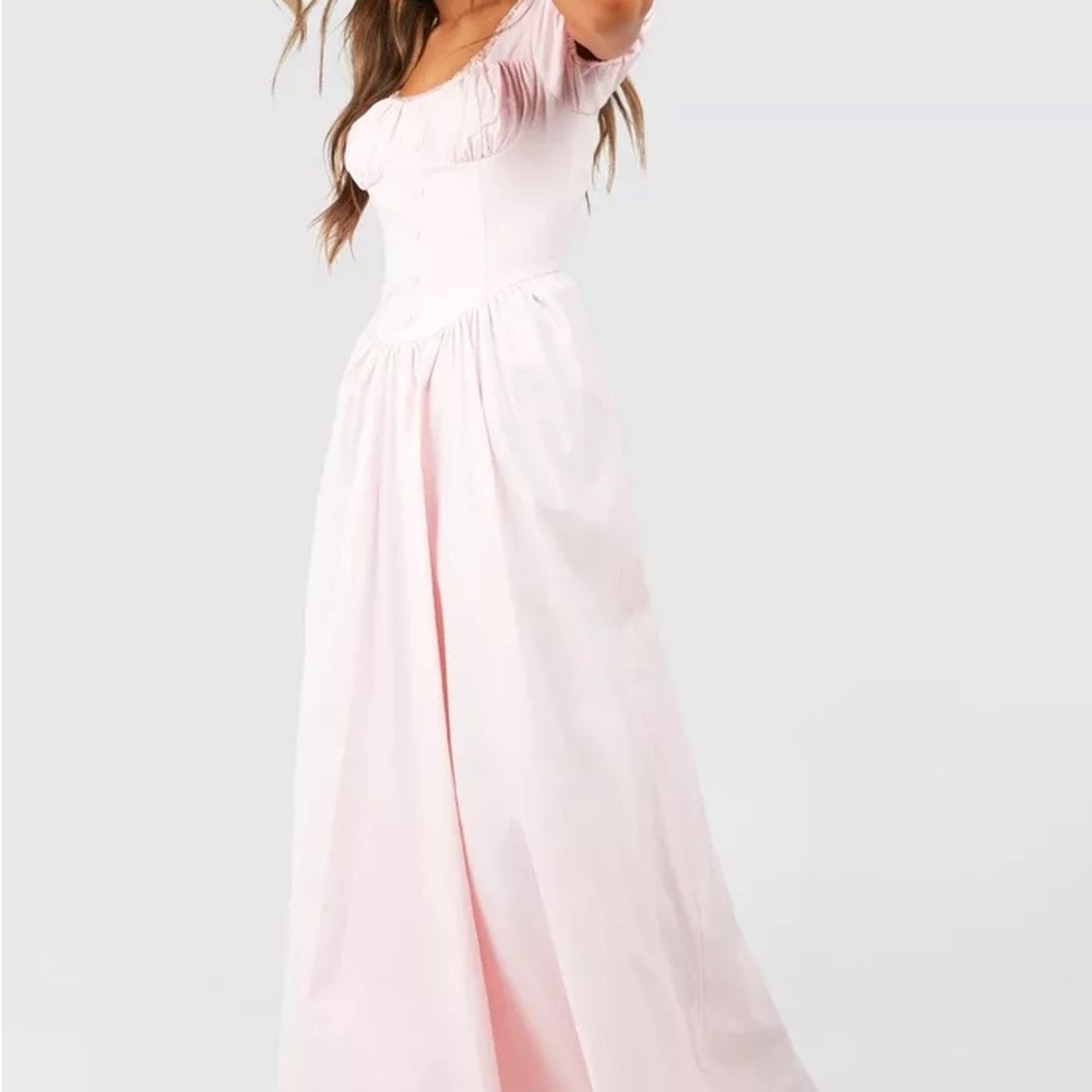 Boohoo Pale Pink Milkmaid Maxi Dress